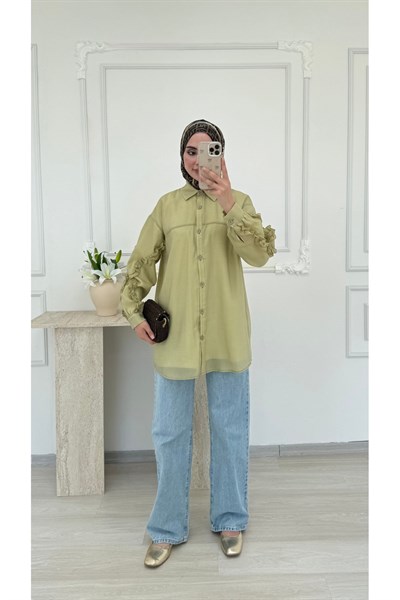 Molly Nelly Kadın Kolu Büzgülü Astarlı Vual Gömlek