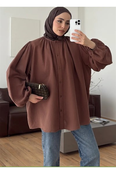 Molly Nelly Kadın Oversize Muslin Gömlek