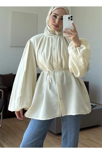 Molly Nelly Kadın Oversize Muslin Gömlek