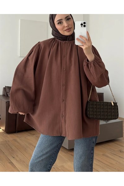 Molly Nelly Kadın Oversize Muslin Gömlek