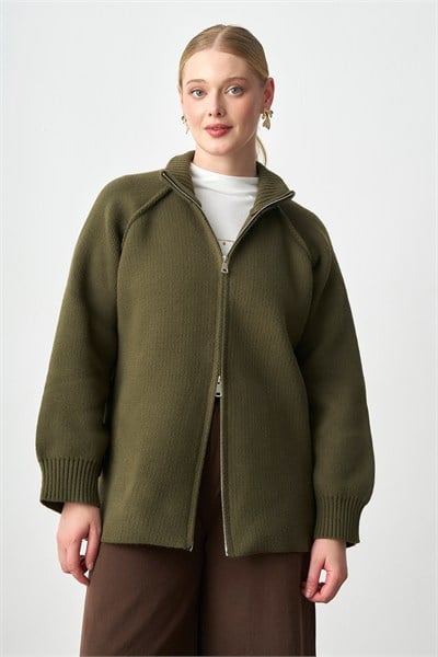 Molly Nelly Kadın Oversize Triko Çift Fermuarlı Hırka