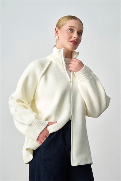 Molly Nelly Kadın Oversize Triko Çift Fermuarlı Hırka