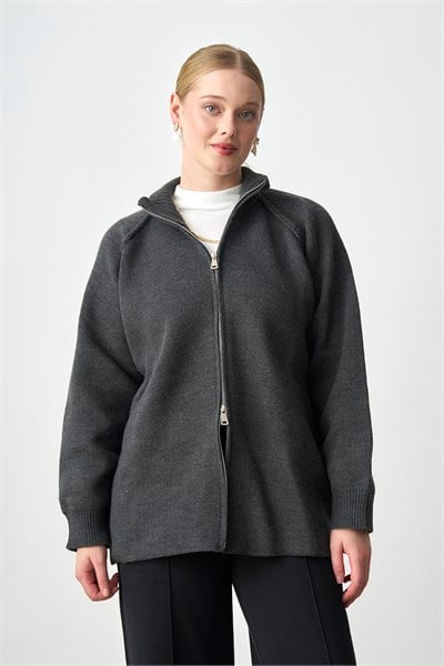 Molly Nelly Kadın Oversize Triko Çift Fermuarlı Hırka