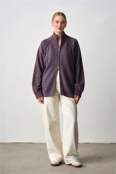Molly Nelly Kadın Oversize Triko Çift Fermuarlı Hırka