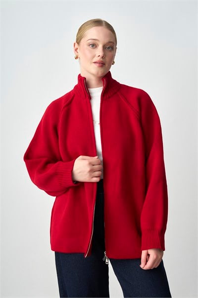Molly Nelly Kadın Oversize Triko Çift Fermuarlı Hırka