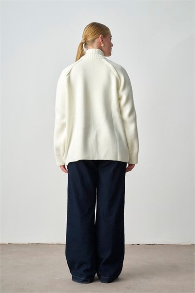 Molly Nelly Kadın Oversize Triko Çift Fermuarlı Hırka