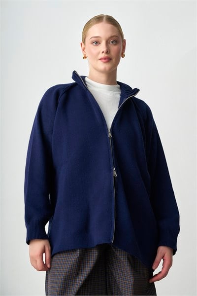 Molly Nelly Kadın Oversize Triko Çift Fermuarlı Hırka