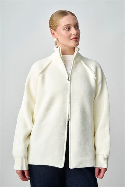 Molly Nelly Kadın Oversize Triko Çift Fermuarlı Hırka