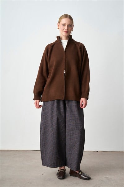 Molly Nelly Kadın Oversize Triko Çift Fermuarlı Hırka