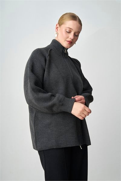 Molly Nelly Kadın Oversize Triko Çift Fermuarlı Hırka