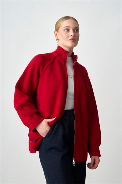 Molly Nelly Kadın Oversize Triko Çift Fermuarlı Hırka