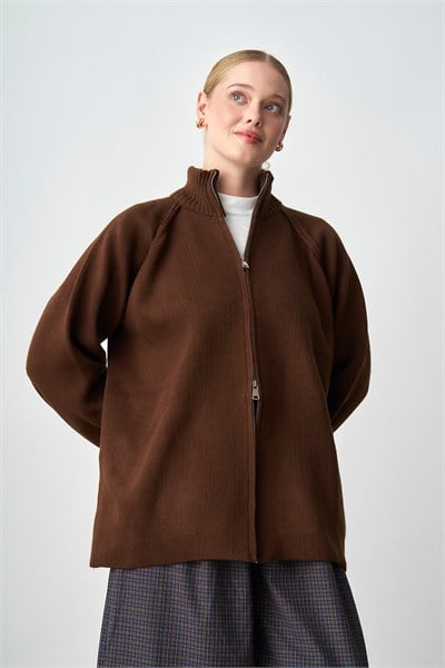 Molly Nelly Kadın Oversize Triko Çift Fermuarlı Hırka