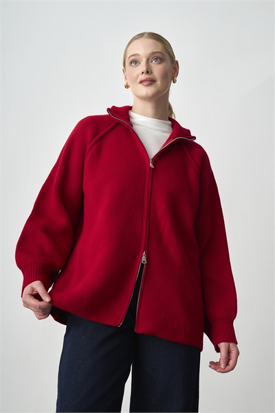 Molly Nelly Kadın Oversize Triko Çift Fermuarlı Hırka