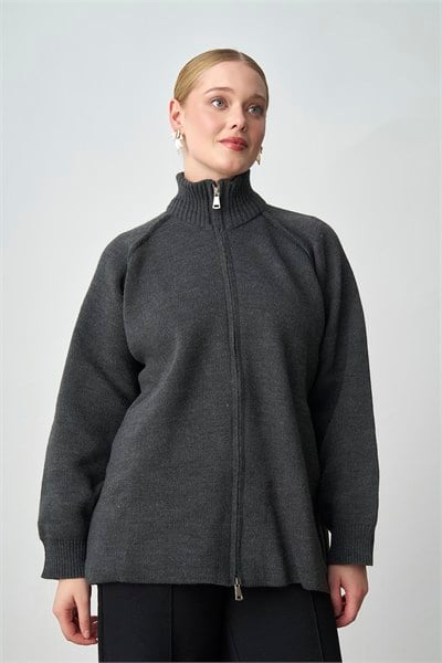 Molly Nelly Kadın Oversize Triko Çift Fermuarlı Hırka