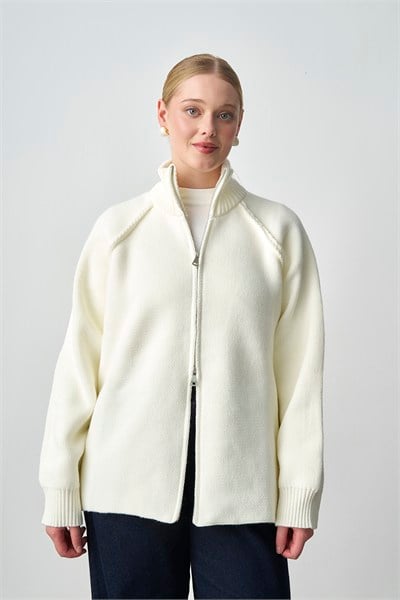 Molly Nelly Kadın Oversize Triko Çift Fermuarlı Hırka