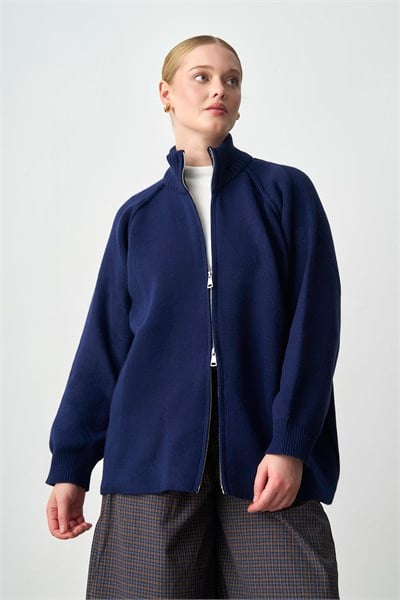 Molly Nelly Kadın Oversize Triko Çift Fermuarlı Hırka