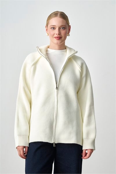 Molly Nelly Kadın Oversize Triko Çift Fermuarlı Hırka
