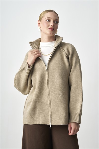 Molly Nelly Kadın Oversize Triko Çift Fermuarlı Hırka