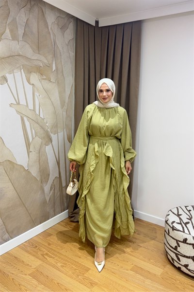 Molly Nelly Kadın Seyyar Fırfır Detaylı Vual Oversize Elbise