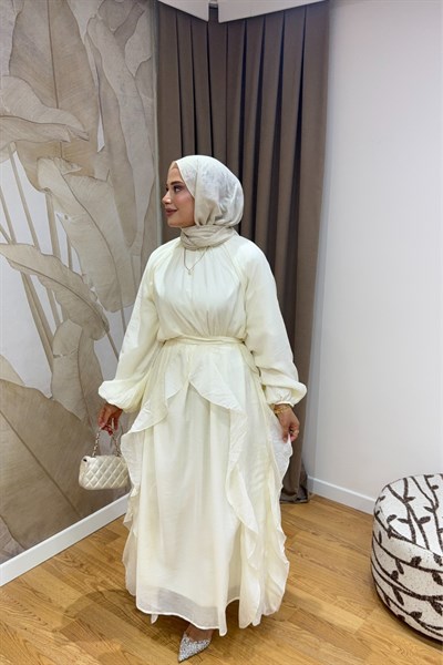 Molly Nelly Kadın Seyyar Fırfır Detaylı Vual Oversize Elbise