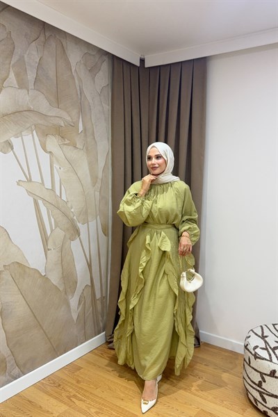 Molly Nelly Kadın Seyyar Fırfır Detaylı Vual Oversize Elbise