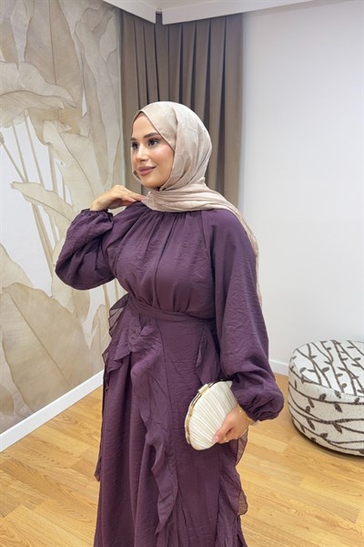 Molly Nelly Kadın Seyyar Fırfır Detaylı Vual Oversize Elbise