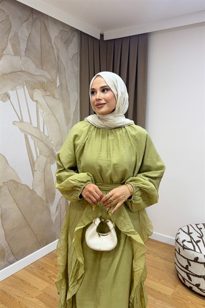 Molly Nelly Kadın Seyyar Fırfır Detaylı Vual Oversize Elbise