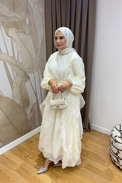 Molly Nelly Kadın Seyyar Fırfır Detaylı Vual Oversize Elbise