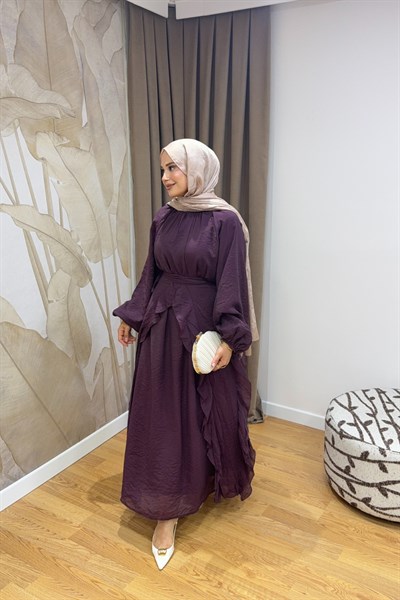 Molly Nelly Kadın Seyyar Fırfır Detaylı Vual Oversize Elbise