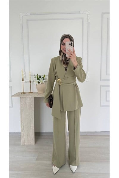 Molly Nelly Kadın Spor Kemerli Şık Ceket Takım