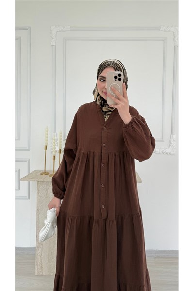 Molly Nelly Kadın Uzun Alaçatı Muslin Tesettür Elbise