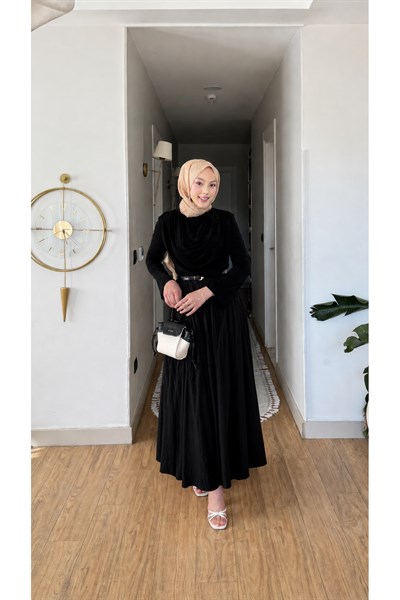 Molly Nelly Kadın Vual Kumaş Kırışık Uzun Astarlı Etek
