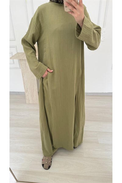 Molly Nelly Kadın Yırtmaçlı Tunik Muslin Pantolon Takım