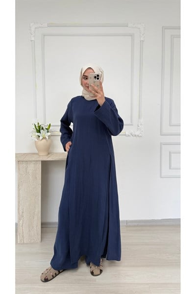 Molly Nelly Kadın Yırtmaçlı Tunik Muslin Pantolon Takım