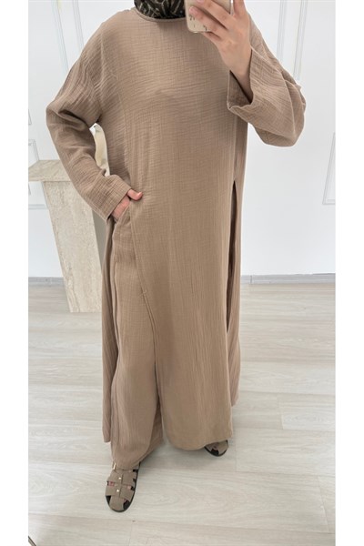Molly Nelly Kadın Yırtmaçlı Tunik Muslin Pantolon Takım