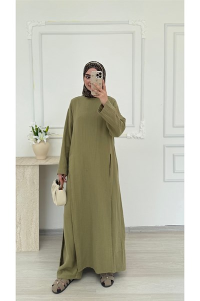 Molly Nelly Kadın Yırtmaçlı Tunik Muslin Pantolon Takım