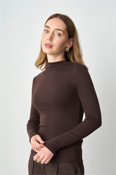 Molly Nelly Kadın Yüksek Yarım Yaka Uzun Kollu Body