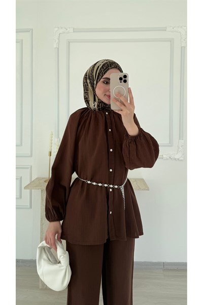 Molly Nelly Kadın Zincirli İncili Muslin Takım