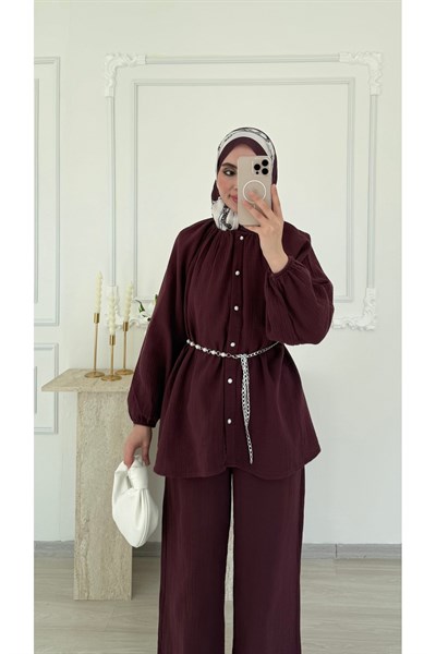 Molly Nelly Kadın Zincirli İncili Muslin Takım