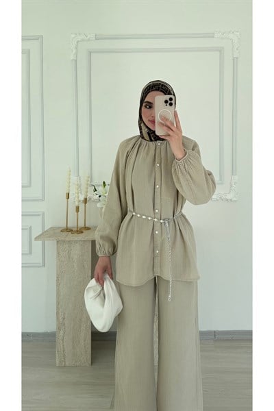Molly Nelly Kadın Zincirli İncili Muslin Takım
