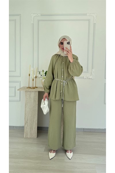 Molly Nelly Kadın Zincirli İncili Muslin Takım