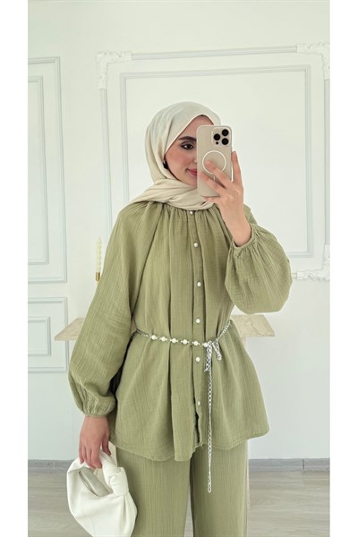 Molly Nelly Kadın Zincirli İncili Muslin Takım