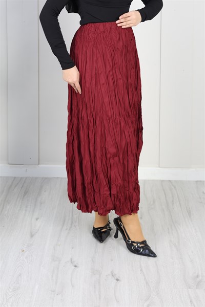 Beli Lastikli Kraş Etek | Bordo