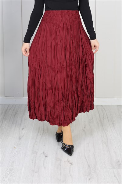 Beli Lastikli Kraş Etek | Bordo