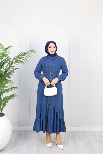 Kadın Kemer Detaylı Denim Kot Elbise | Mavi