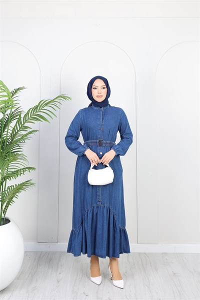 Kadın Kemer Detaylı Denim Kot Elbise | Mavi