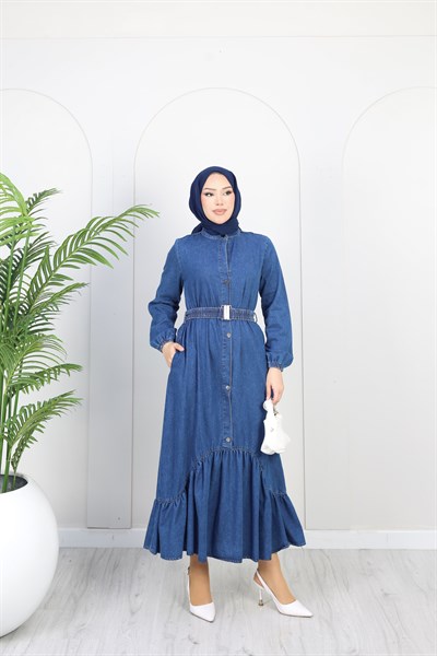 Kadın Kemer Detaylı Denim Kot Elbise | Mavi