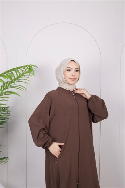 Kolları Düğme Detaylı Basic Kap | Kahve