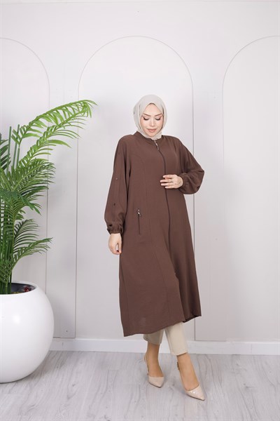 Kolları Düğme Detaylı Basic Kap | Kahve