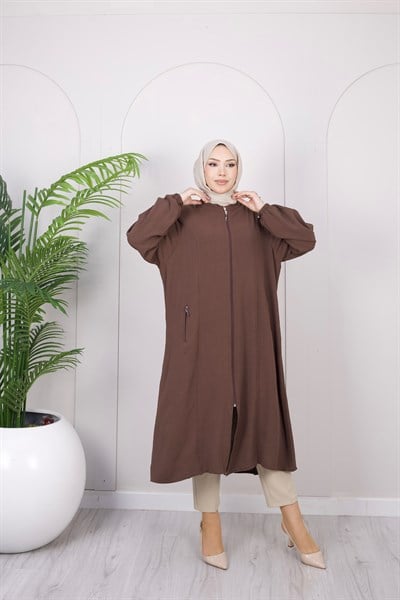 Kolları Düğme Detaylı Basic Kap | Kahve